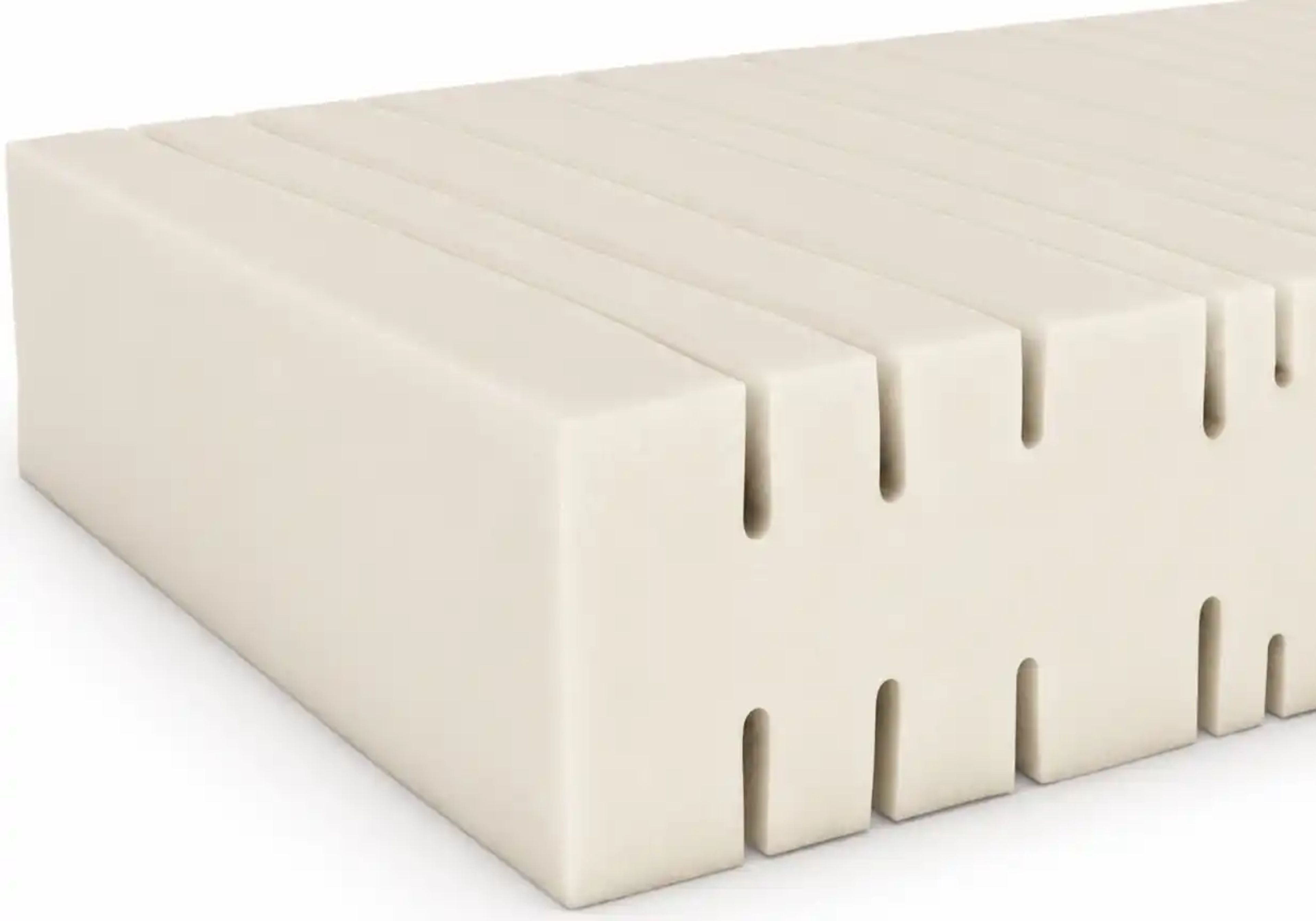 Kaltschaumkern einer Kaltschaum-Matratze mit ergonomischen Einschnitten für optimale Druckentlastung und Punktelastizität
