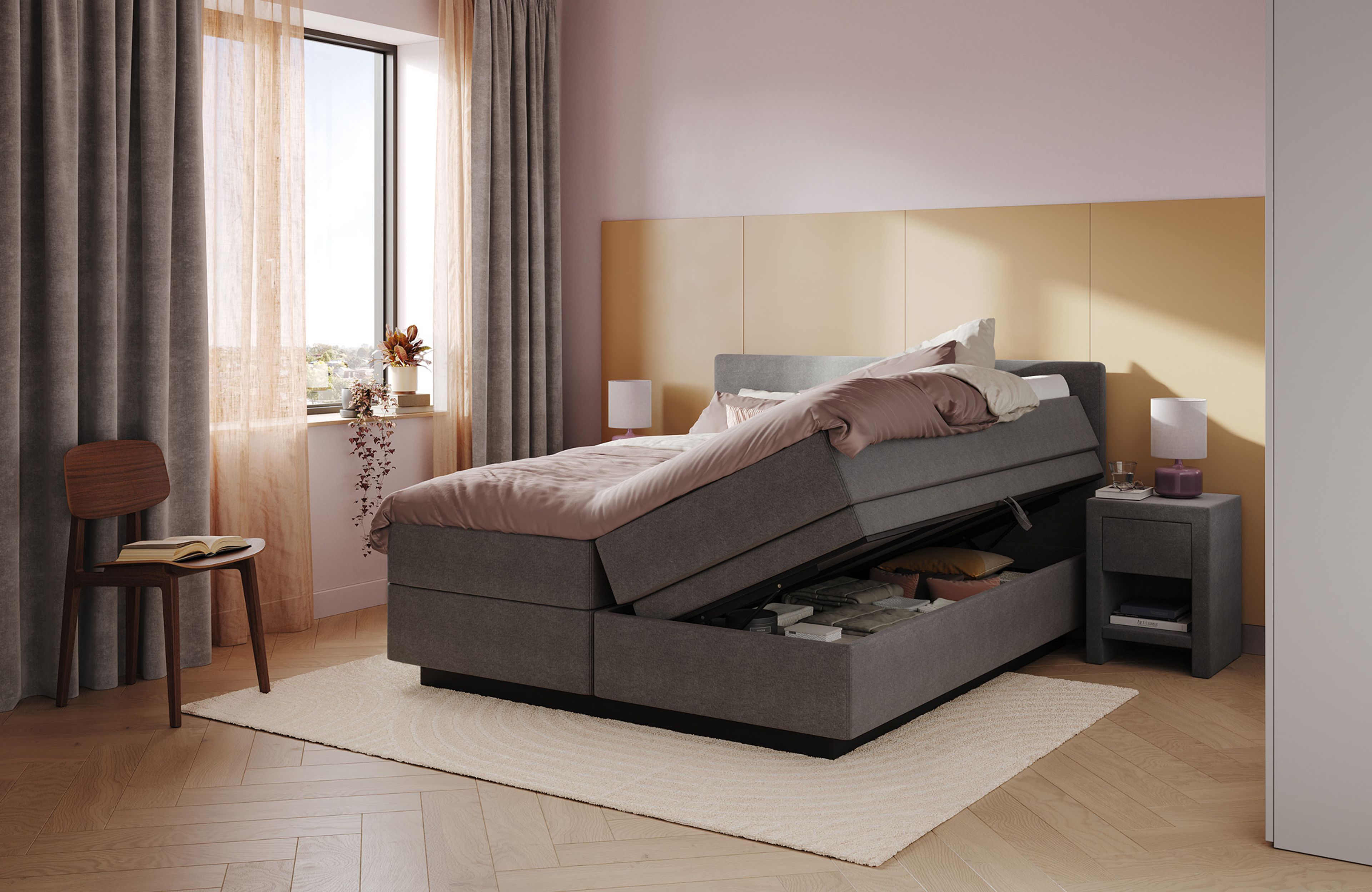 Bett mit Bettkasten und praktischem Stauraum