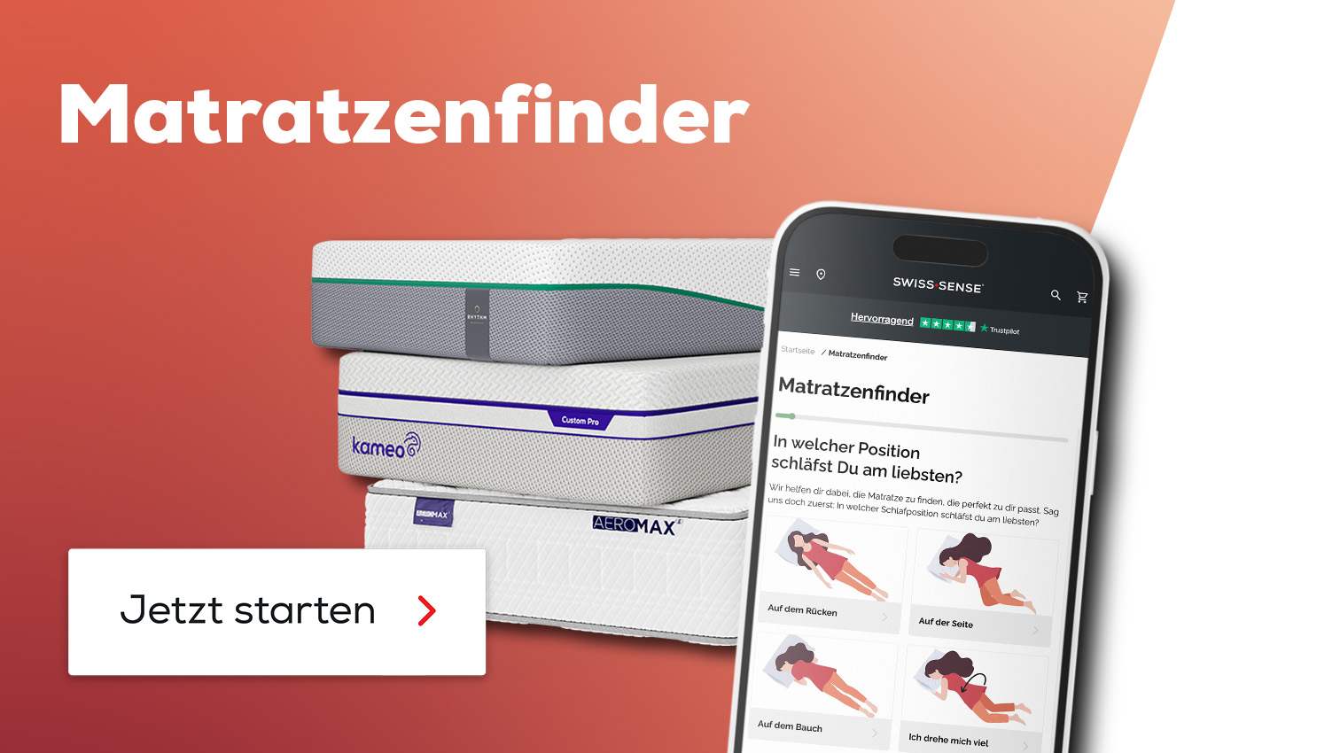Starte jetzt den Matratzenfinder und finde Deine passende Matratze in wenigen Schritten.